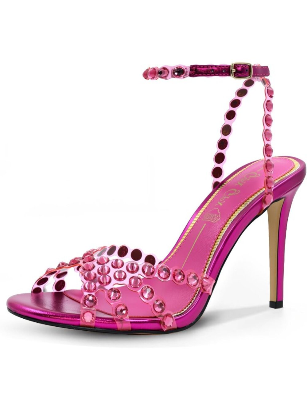 Women's Rose High Clear Strappy Buckle Stiletto Heels Round Toe Sandals Shoes